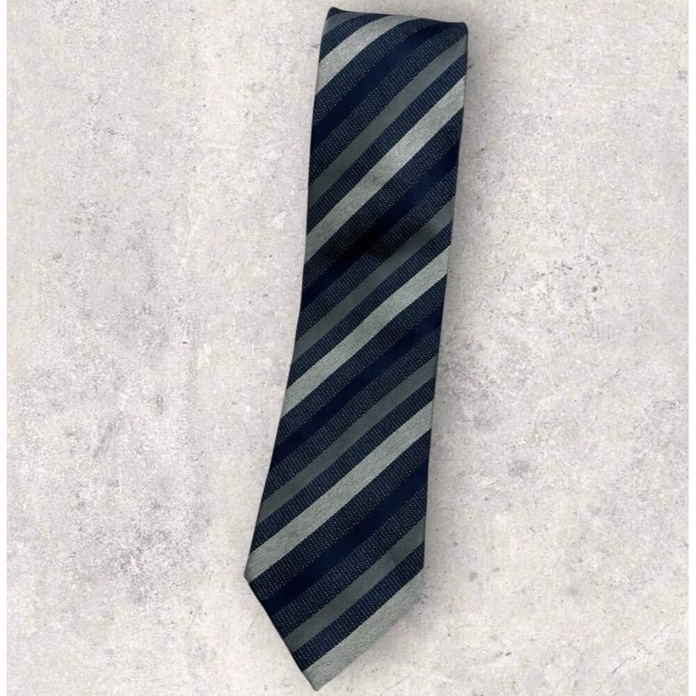 ETON Silk Tie ITALY XL Navy Gray Striped W:3.1" EUC